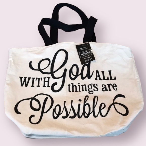 Classic Handbags - Classic - 2/$35 ‘All things are possible’ Canvas Tote NWT. Firm unless bundled!